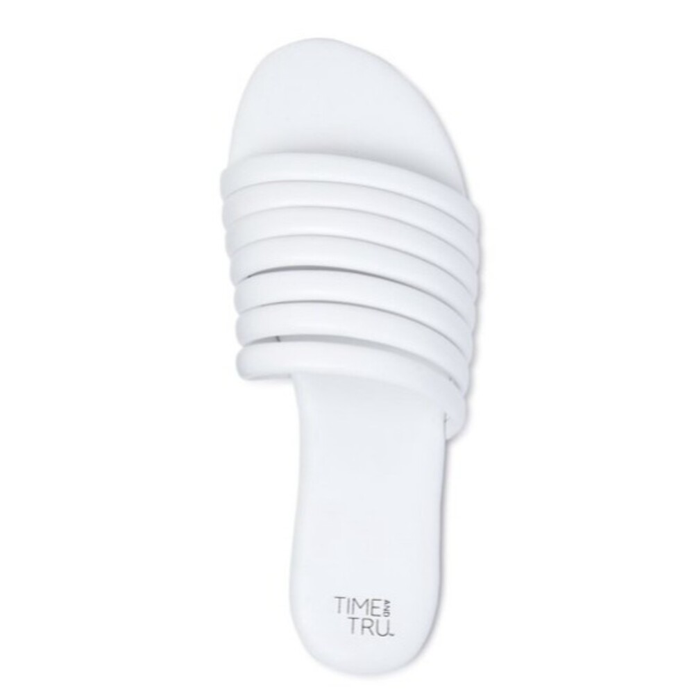 White Slides Sandals women's 11 Slip On shoes Multi-Band Memory Foam - Picture 5 of 9
